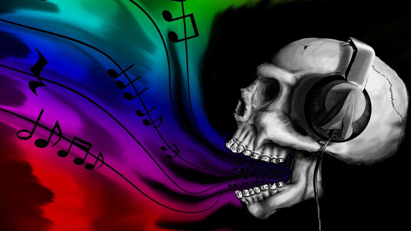 1366x768 Music Skull Wallpaper HD Descargar de Calaveras, DJ Skulls