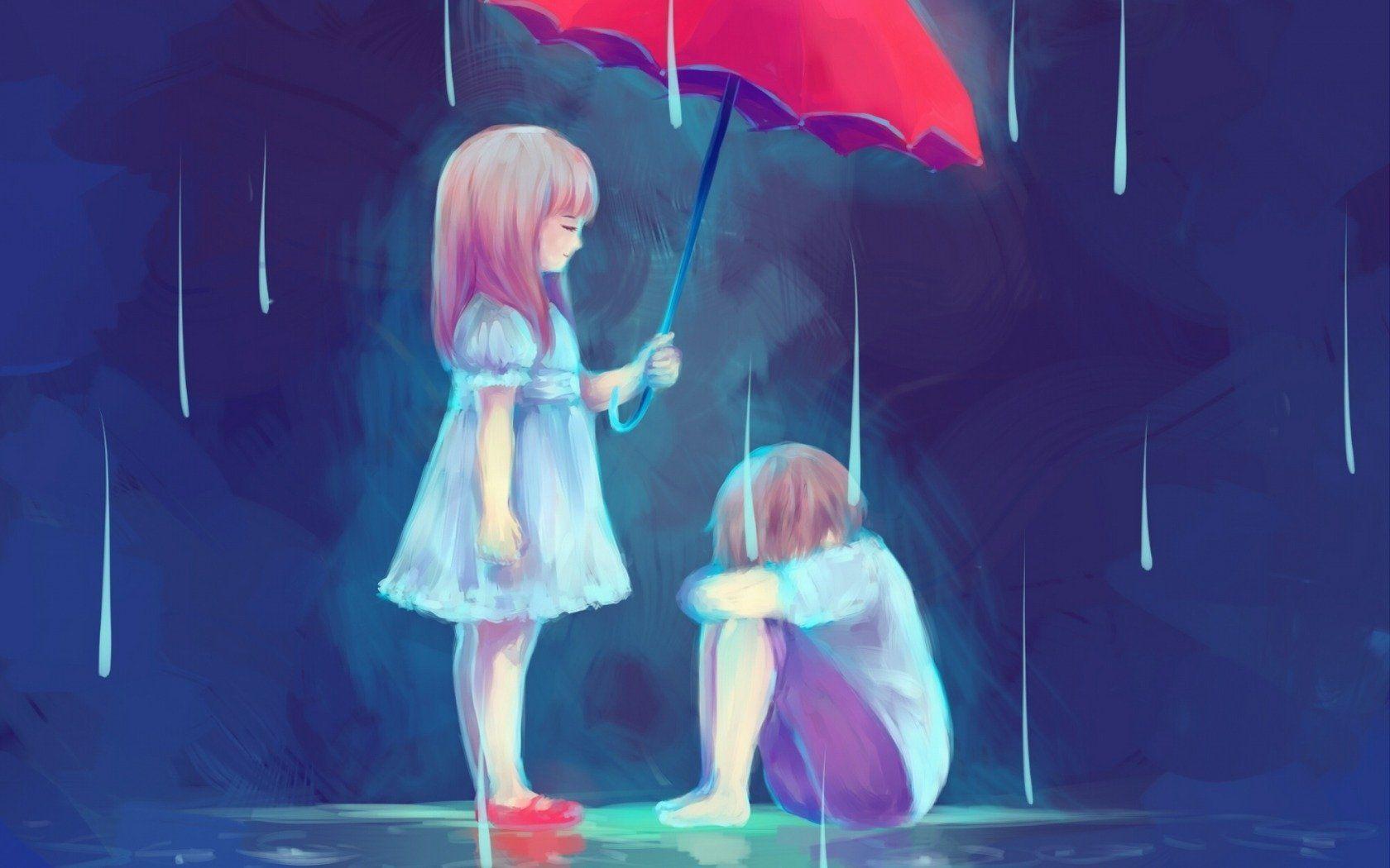 1680x1050 SAD BOY In Rain HD Wallpaper de Lluvia Chica Triste Anime